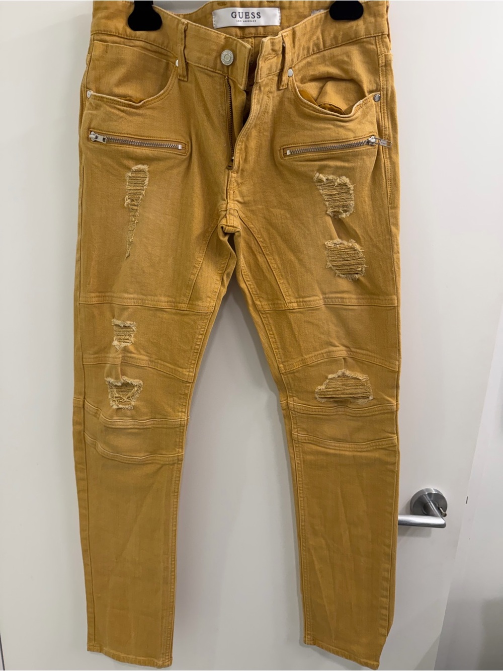 GUESS Slim Distressed Mustard Jeans
